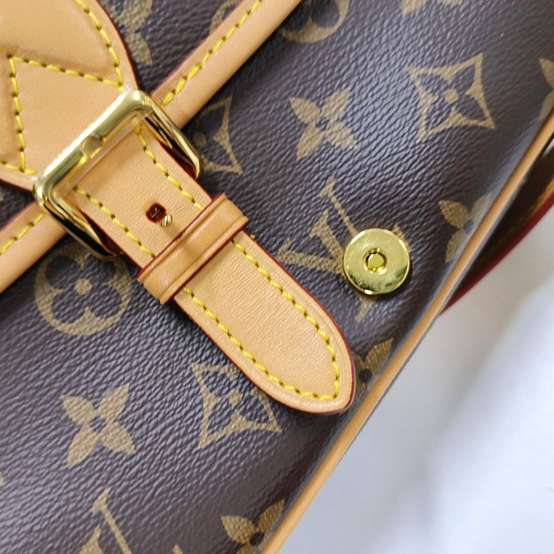 LOUIS VUITTON DIANE Brown Coated Canvas Monogram Crossbody Bag Shoulder Bag with Detachable Straps Golden Hardware-(SKU)-967536707