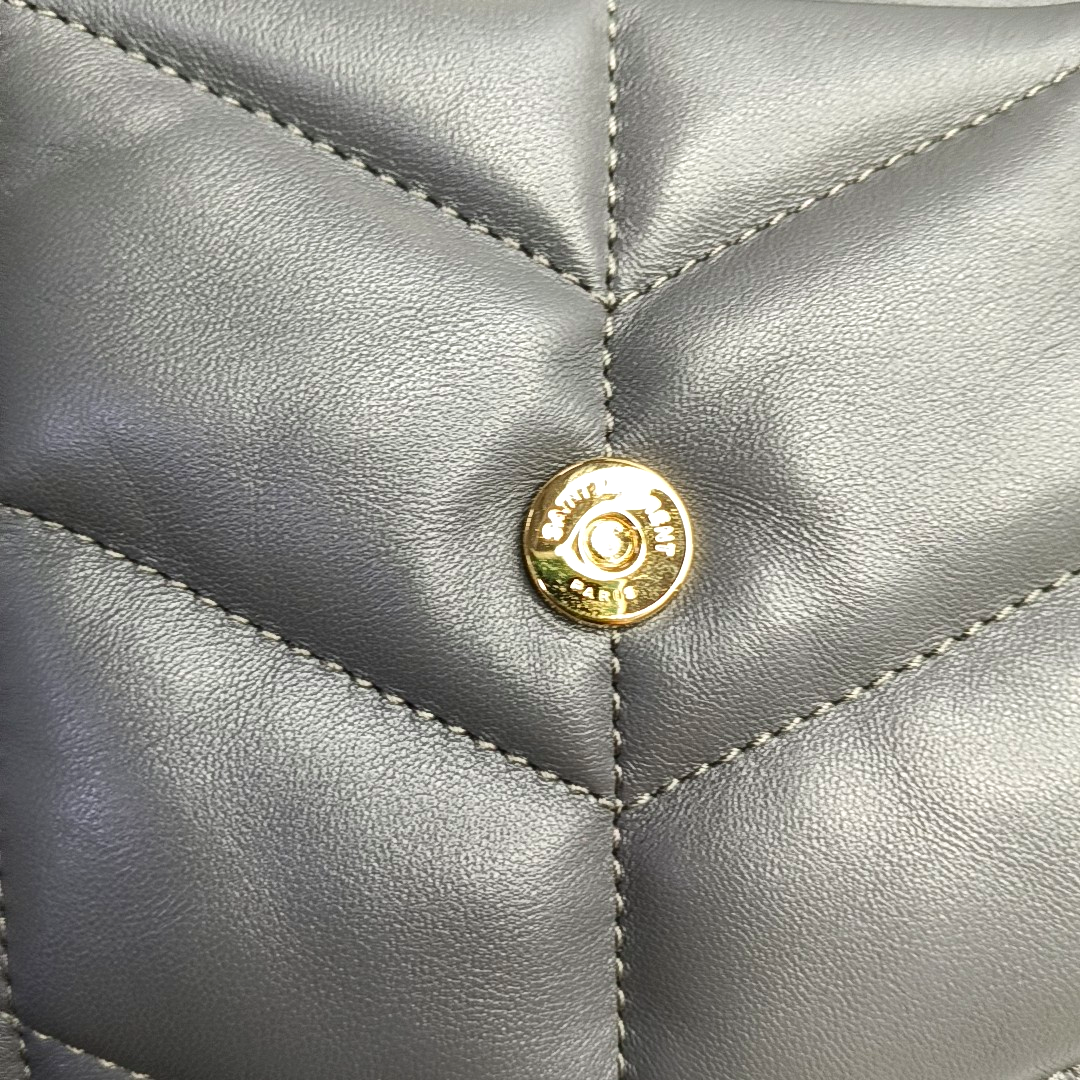 YSL PUFFER Mini Dark Gray Lamb Leather Quilted V Envelope Bag Single Shoulder Bag and Crossbody with Gold Hardware-(SKU)-955986894