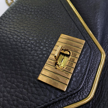 Chloé Sally Medium size Black Leather Single Shoulder Bag Golden hardware-(SKU)-947220516