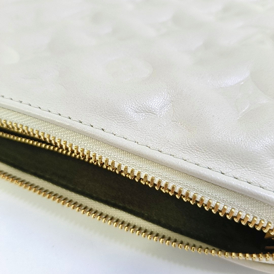 LOUIS VUITTON COUSSIN Small White Lamb Skin Embossed Crossbody Shoulder Bag Gold Hardware 2 Removable Straps-(SKU)-969252517