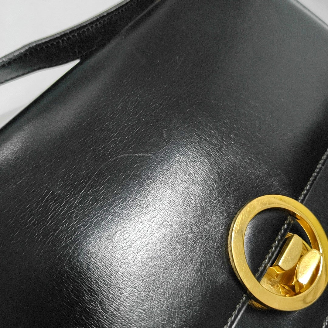 HERMÈS Sac Ring 26 Black BOX Leather Single Shoulder Bag with Gold Hardware Ⓙ Vintage-(SKU)-969780676