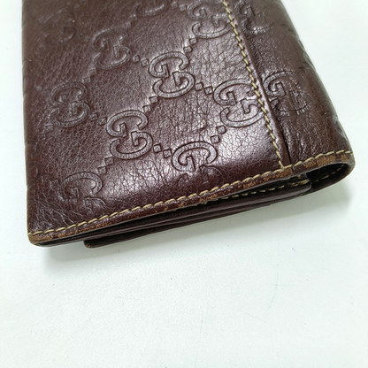 GUCCI Dark Brown Cowhide Monogrammed Texture Wallet Golden hardware-(SKU)-939278026