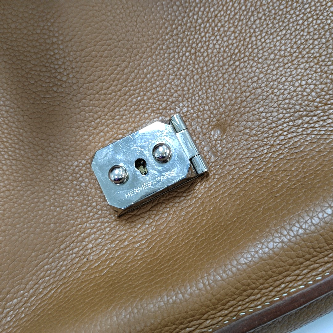 HERMÈS Sac A Depeches 27 Gold Brown Clemence Leather Handbag Silver Hardware K Engraved-(SKU)-965014761