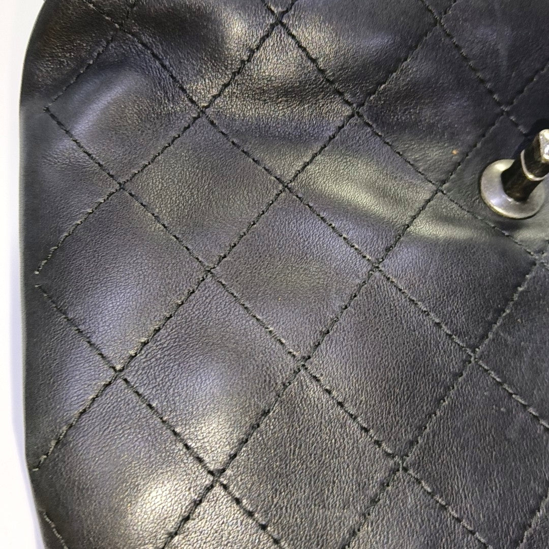 CHANEL LUXURY TOP Small Black Calfskin Quilted Shoulder Bag Tote Crossbody Bag Ruthenium Hardware 22K Clasp-(SKU)-965599174