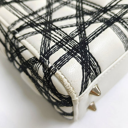 DIOR Lady Dior White Lamb Leather Printed Shoulder Bag Crossbody Bag Silver Hardware Removable Strap-(SKU)-969826731