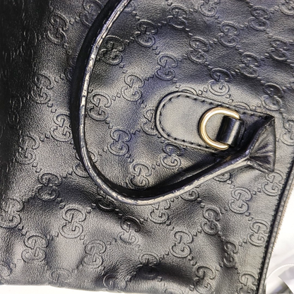 GUCCI Heart Bit Black Cowhide Monogrammed Tote Handbag Single Shoulder Bag Golden hardware Removable shoulder strap-(SKU)-944990688