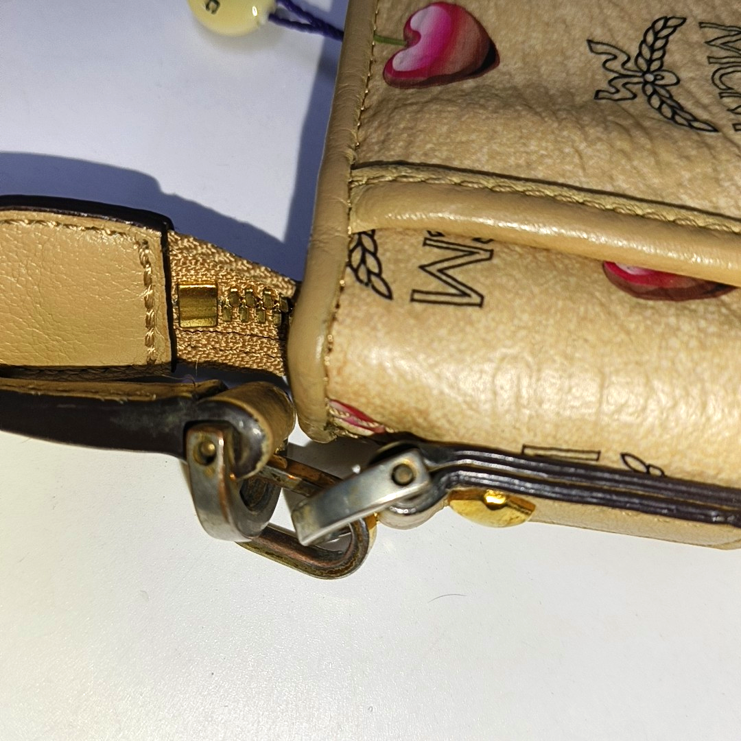 MCM Khaki Coated Canvas Monogram Print Single Shoulder Bag Handbag Golden hardware Removable shoulder strap-(SKU)-939993625