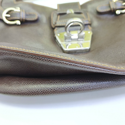FERRAGAMO Deep brown cowhide single shoulder bag Silver Hardware-(SKU)-944080501