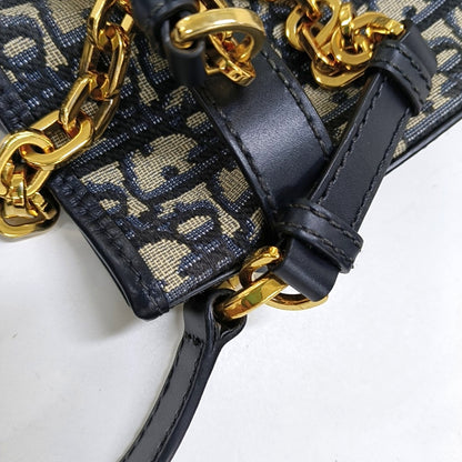 DIOR C'Est Dior Medium Gray Canvas Monogram Jacquard Shoulder Bag with Chain Strap, Gold Hardware, 2 Removable Shoulder Straps-(SKU)-956765138