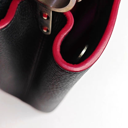 LOUIS VUITTON CAPUCINES Medium Size Black Calfskin Single Shoulder Bag Crossbody Handbag Silver Hardware Removable Shoulder Strap-(SKU)-968015408