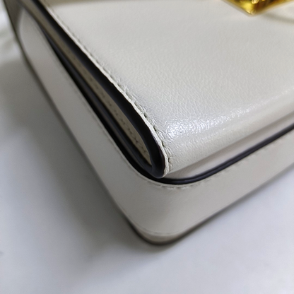 MICHAEL KORS Hendrix Extra Small White Leather Crossbody Single Shoulder Bag Golden hardware Removable shoulder strap-(SKU)-950008271