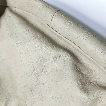 GUCCI Abbey Beige Leather Monogrammed Texture Handbag and Single Shoulder Bag Golden Silver Hardware-(SKU)-950265695