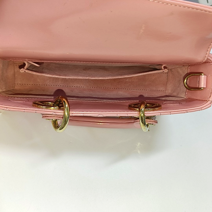 DIOR Lady D-Joy Small Pink Patent Leather Quilted Cannage Five-Panel Shoulder Bag with Detachable Strap, Gold Hardware-(SKU)-955755795