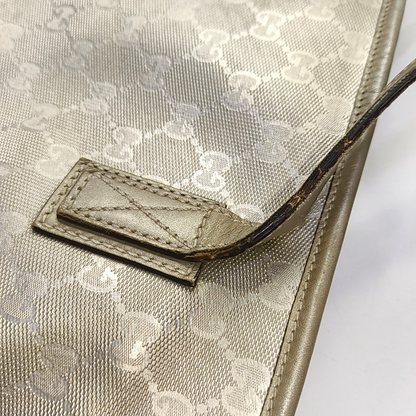 GUCCI GG Imprime Silver Coated Canvas Monogram Shoulder Bag Handbag Silver Hardware-(SKU)-957584035