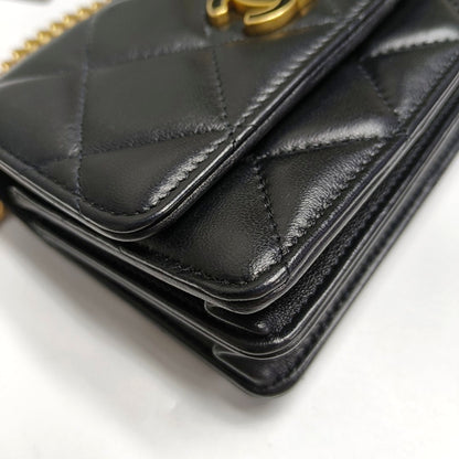 CHANEL WOC Black Lamb Skin Quilted Intrecciato Crossbody Bag, Shoulder Bag, Golden Hardware, 31 Clasp-(SKU)-970987317