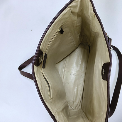 BVLGARI LOGO MANIA Brown Leather Circle Single Shoulder Bag Silver Hardware-(SKU)-947607333
