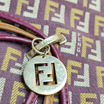 FENDI 棕色帆布双FShoulder Bag Handbag Golden hardware-(SKU)-944776879
