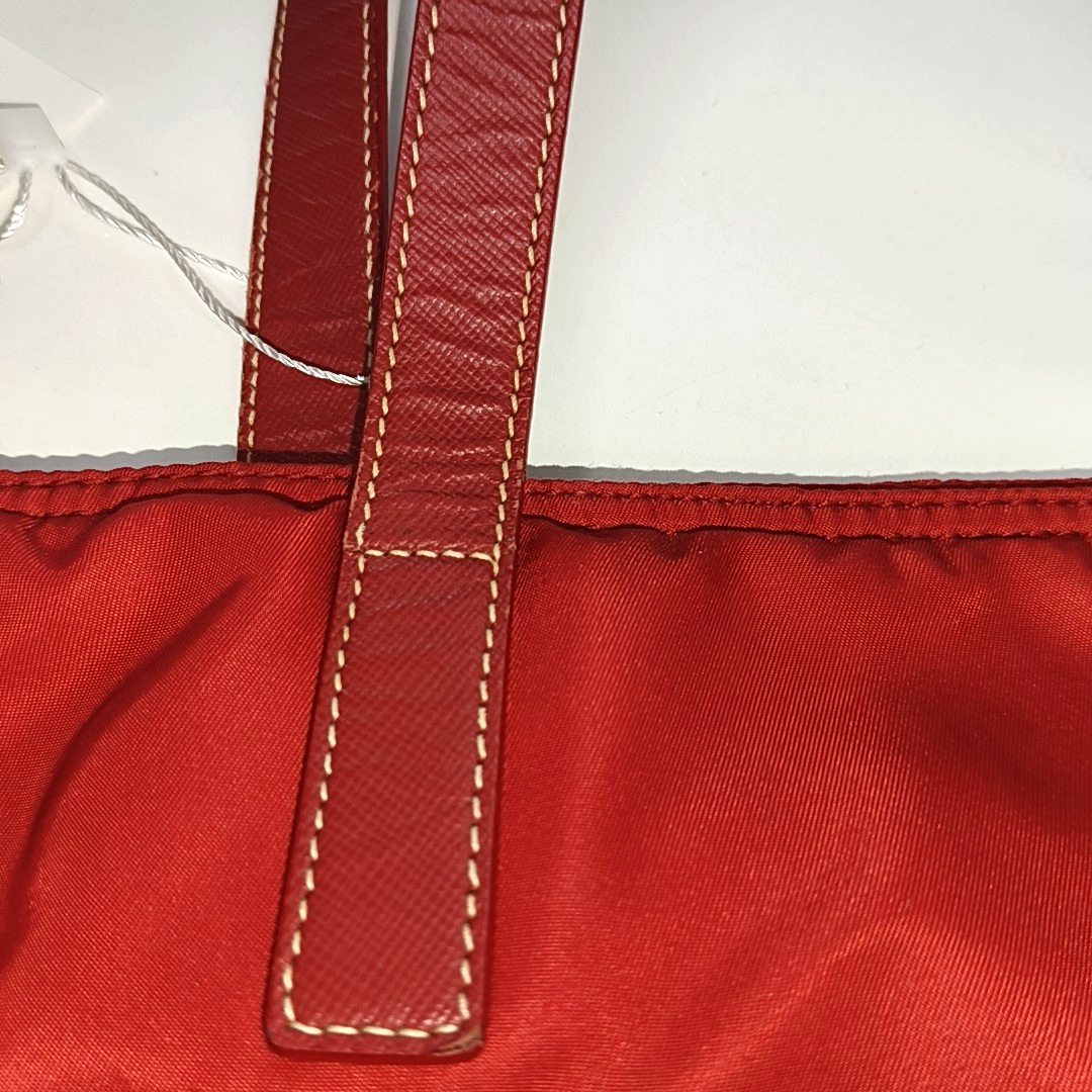 PRADA Tote bag Red Nylon Logo Single Shoulder Bag Crossbody Bag Handbag Golden hardware-(SKU)-13628648