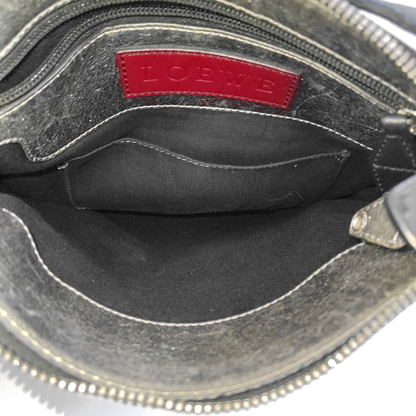 LOEWE Dark Grey Coated Canvas Printed Crossbody Bag Shoulder Bag Silver Hardware Removable shoulder strap-(SKU)-956152838