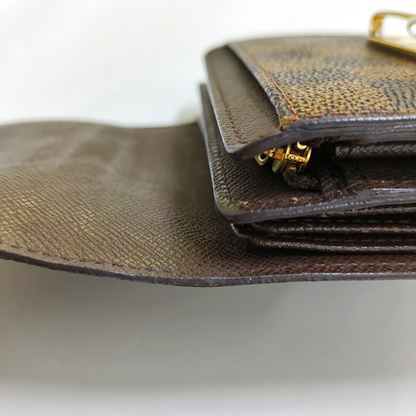 LOUIS VUITTON JOEY Brown Coated Canvas Checkered Wallet Golden hardware-(SKU)-959275247