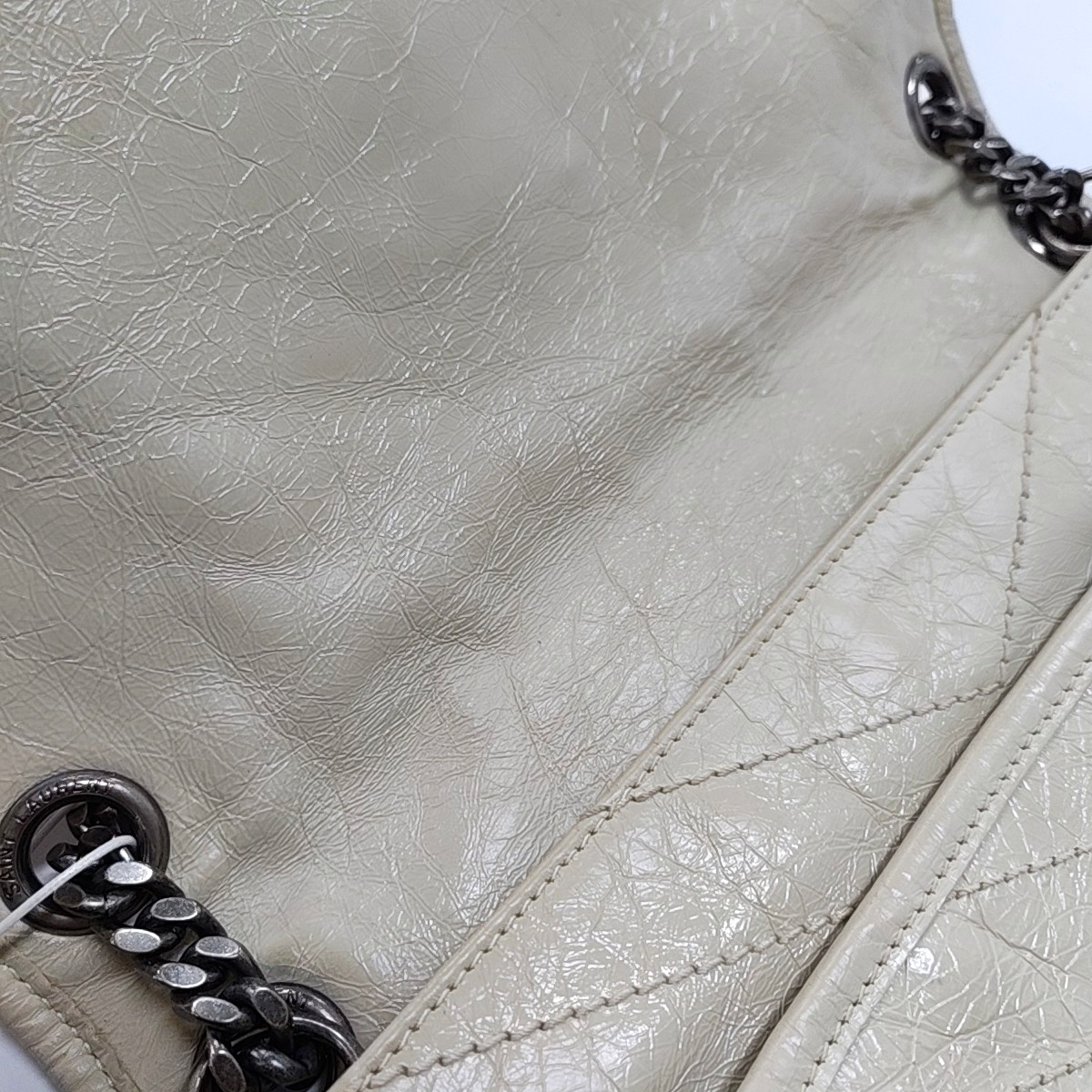 YSL NIKI Medium Beige Calfskin Plaid Quilted Shoulder Bag Crossbody Bag Palladium Hardware-(SKU)-963808720