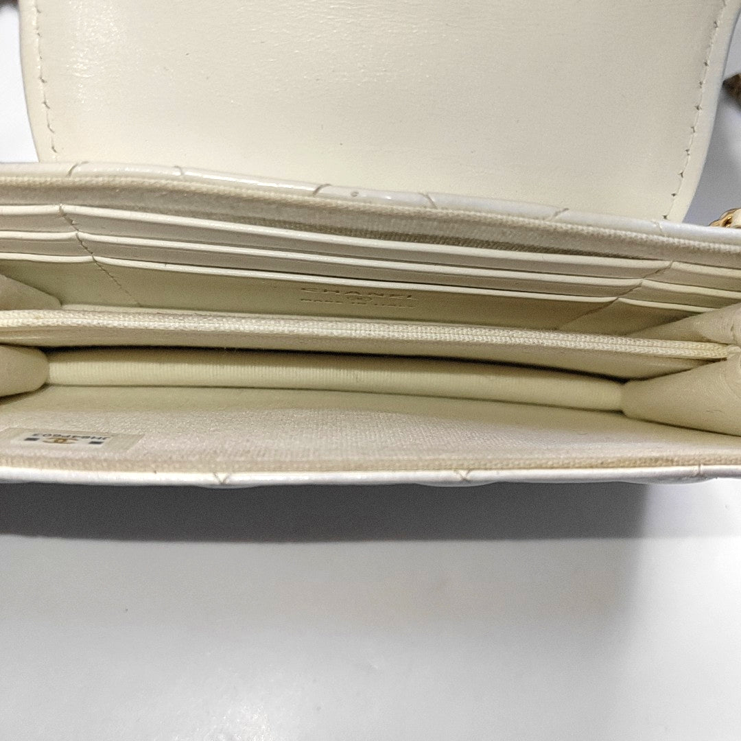 CHANEL WOC White Lamb Skin Quilted Monogram Shoulder Bag Crossbody with Gold Hardware-(SKU)-968492386