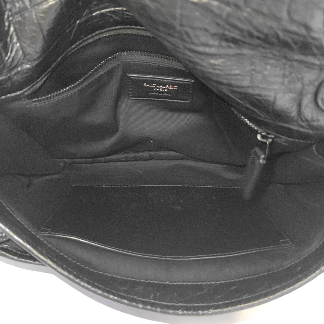 YSL NIKI Medium Size Black Calf Leather Embossed Crossbody Bag Handbag Single Shoulder Bag Black Hardware-(SKU)-967755716