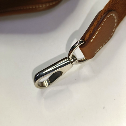 HERMÈS Evelyne TPM Gold Brown Clemence Leather Evelyne Shoulder Bag Crossbody Bag Silver Hardware Removable Strap U Complete Accessories-(SKU)-954343620