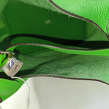 HERMÈS Picotin Lock 22 Bamboo Green Clemence Calfskin Basket Handbag with Detachable Strap, Silver Hardware, 🅁-(SKU)-940900076