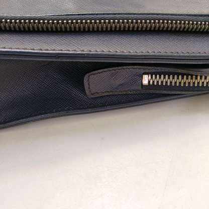 PRADA Dark Blue Leather Handbag Silver Hardware-(SKU)-954413734