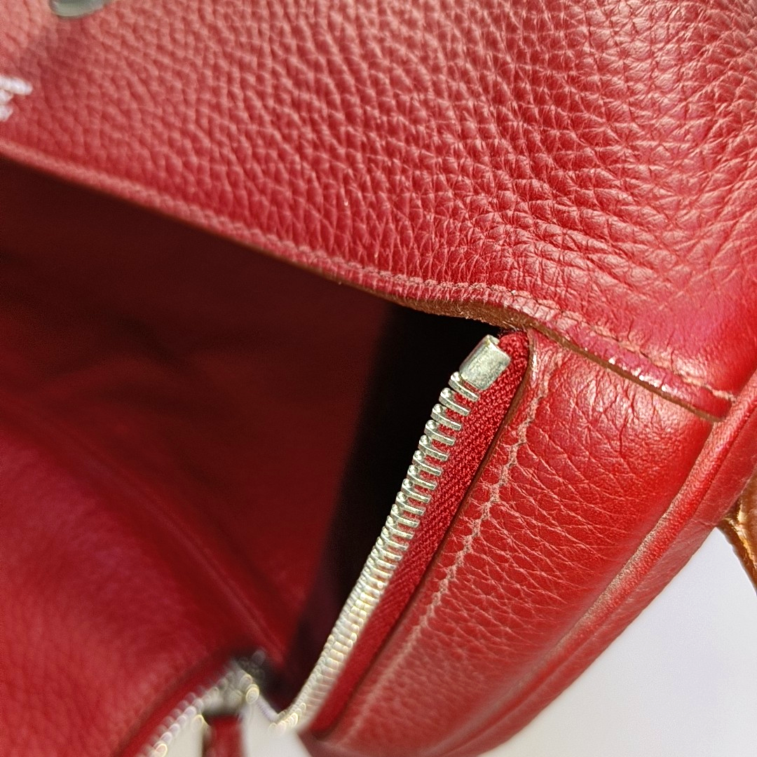 HERMÈS Lindy 34 Flag Red Clemence Leather Shoulder Bag Tote Bag Silver Hardware 🅀 Clasp-(SKU)-956096162
