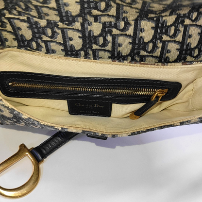 DIOR Saddle Small Size Blue Canvas Monogrammed Saddle Bag Shoulder Bag Tote Bag Golden Hardware-(SKU)-962210262