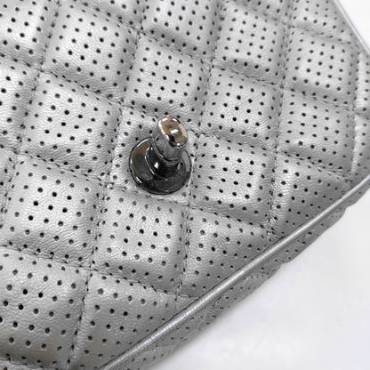 CHANEL CLASSIC FLAP Mini Silver Lamb Skin Quilted Square Crossbody Shoulder Bag Silver Hardware 19 Clasp-(SKU)-968090847