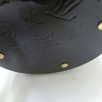 LOUIS VUITTON CANNES Black Patent Leather Embossed Money Bucket Crossbody Shoulder Bag Tote Bag Gold Hardware Removable Strap-(SKU)-952976210