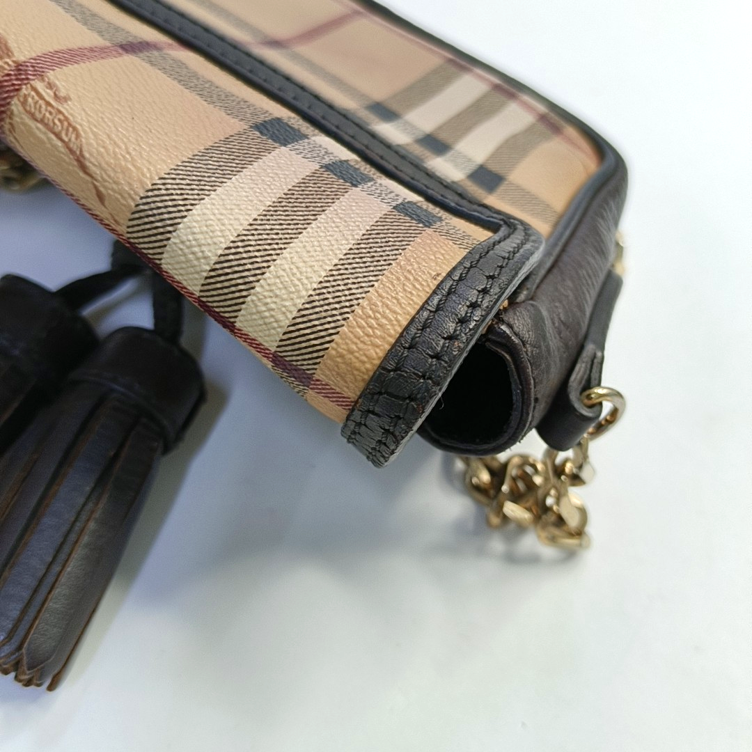 BURBERRY Brown Coated Canvas Warhorse Grain Single Shoulder Bag Crossbody Bag Golden hardware-(SKU)-953635719