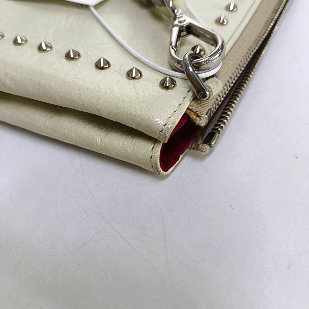 Miu Miu Beige Cowhide Studs Handbag Silver Hardware-(SKU)-957040349