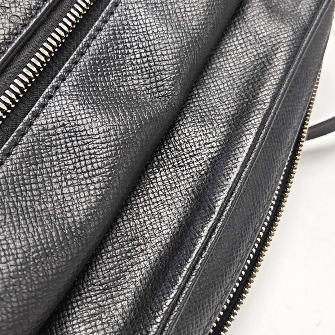 LOUIS VUITTON OUTDOOR Small Black Leather Monogram Messenger Bag Shoulder Bag Crossbody Bag Silver Hardware-(SKU)-970352142