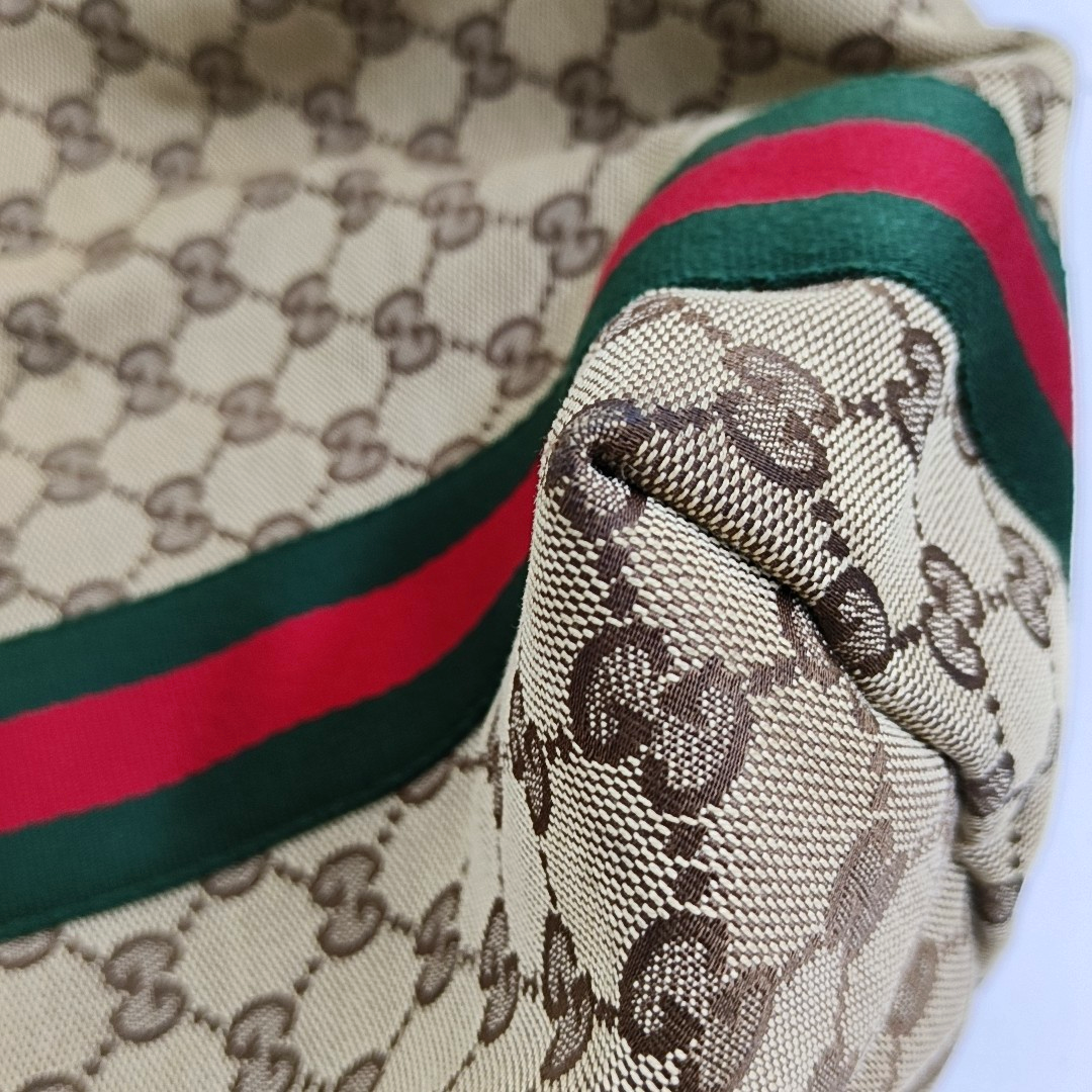 GUCCI Jolicoeur Medium size Khaki Canvas Monogrammed Striped Webbing Single Shoulder Bag Tote Bag Golden hardware-(SKU)-955054471