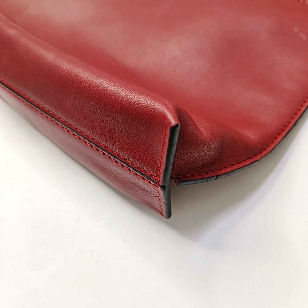 LOEWE T Pouch  Red Cowhide Handbag Silver Hardware-(SKU)-950589661