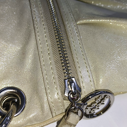 COACH Champagne Special Material Patchwork Quilted Single Shoulder Bag Silver Hardware Removable shoulder strap-(SKU)-937632095