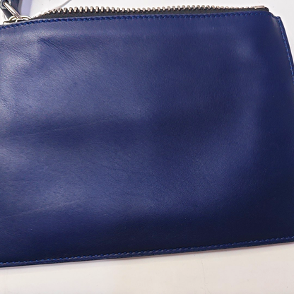 GIUSEPPE ZANOTTI Dark Blue Leather Clutch Silver Hardware-(SKU)-940352011