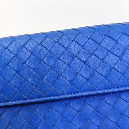 BOTTEGA VENETA Blue sheepskin woven wallet Silver Hardware-(SKU)-942953216