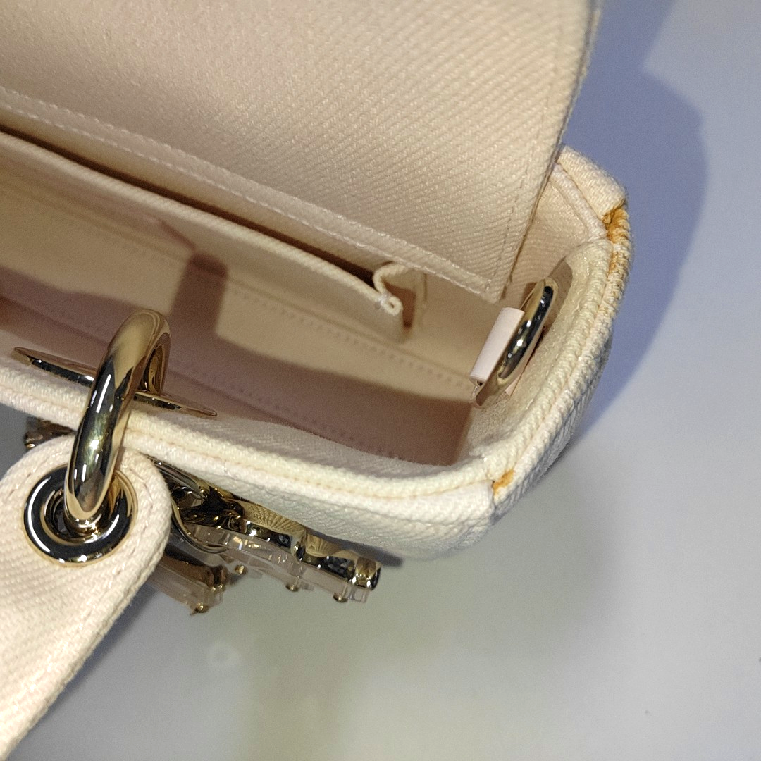 DIOR Lady D-Joy Light Pink Canvas Cannage Quilted Shoulder Bag Tote Crossbody Bag with Detachable Strap-(SKU)-962517480