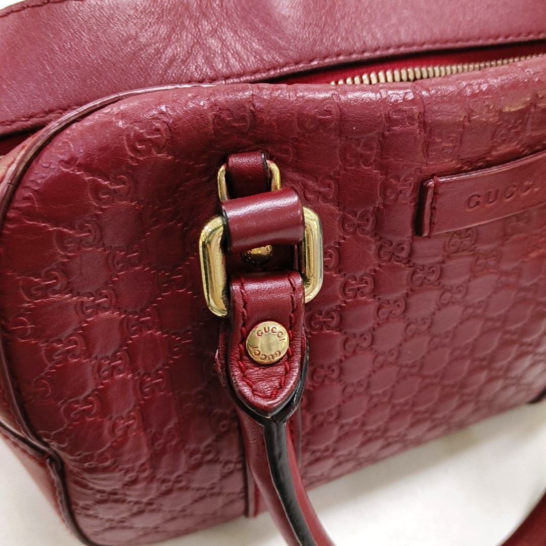 GUCCI Ligne Shima Red Calfskin Monogram Embossed Handbag Single Shoulder Bag Crossbody Bag Golden Silver Hardware-(SKU)-949440048