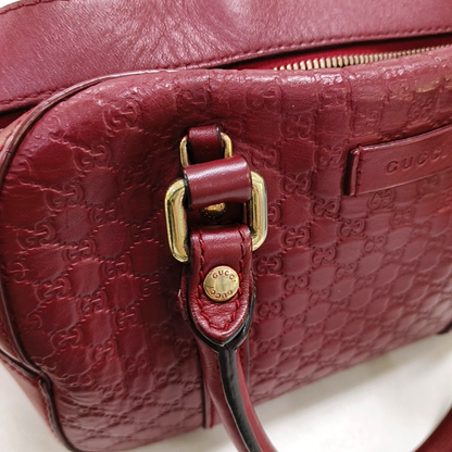 GUCCI Ligne Shima Red Calfskin Monogram Embossed Handbag Single Shoulder Bag Crossbody Bag Golden Silver Hardware-(SKU)-949440048