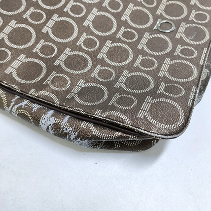 FERRAGAMO Dark Brown Coated Canvas Print Single Shoulder Bag Crossbody Bag Silver Hardware-(SKU)-952089727