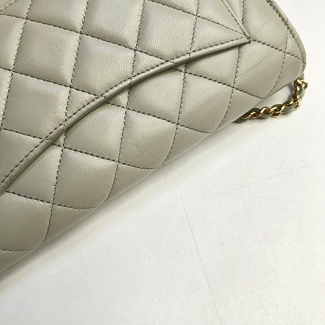CHANEL WOC Grey Lamb Skin Quilted Crossbody Bag Single Shoulder Bag Golden Hardware-(SKU)-950142341