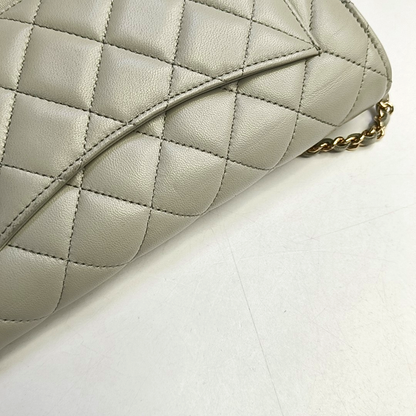 CHANEL WOC Grey Lamb Skin Quilted Crossbody Bag Single Shoulder Bag Golden Hardware-(SKU)-950142341