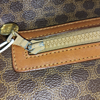 CELINE MACADAM CLUTCHES Brown Coated Canvas Triumph Clutch Golden hardware-(SKU)-14049943