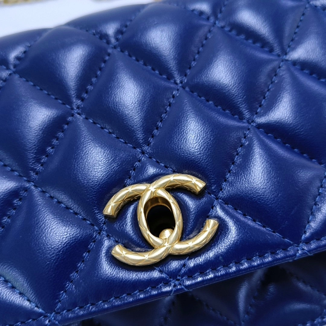CHANEL 24B Dark Blue Lamb Skin Diamond Quilted Shoulder Bag Crossbody Bag Golden Hardware-(SKU)-965304712